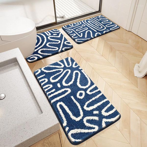 Tappeti da bagno decorazione blu tappeto e tappetino a strisce in alto set di bagno arte geometrica di qualità geometrica bloccante bianco