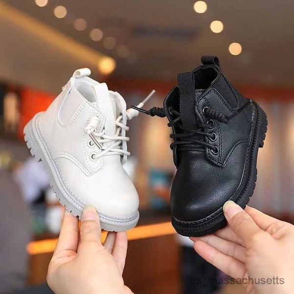 Botlar çocuk deri botlar su geçirmez çocuk spor ayakkabıları kızlar için gri siyah botlar erkekler erkek ayakkabı okul partisi r230822