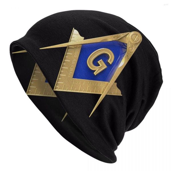 Berets Gold Square Compass Masonic Freemason Skullies Beanies Caps Unisex Cooler Winter gestrickter Hut Erwachsene Freimaurer Mason Motorhaube Hüte