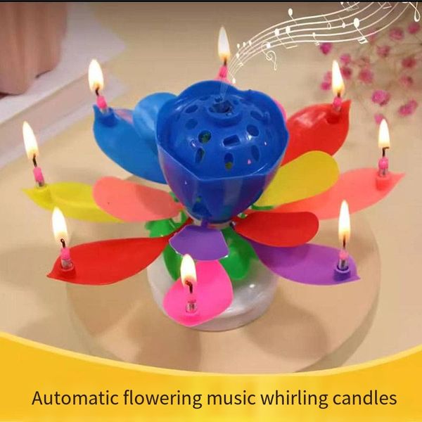 Candela di buon compleanno musica lotus blossom che gira candele di loto romantico creativo