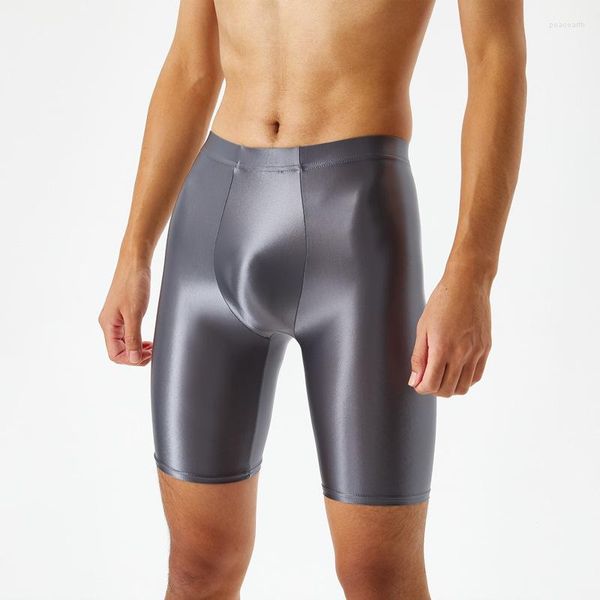 Shorts masculinos cetim de cetim de verão magro de verão alta ginástica de ginástica esportiva de joelho Slim Fit Sexy Leggings curtas calças 2023