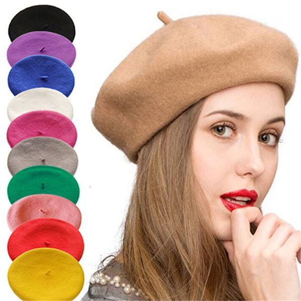 Beret Wool Artista francês estilo estilo inverno chapéu de inverno retro planície boina sólida cor elegante senhora todas as tampas de outono correspondidas 230822