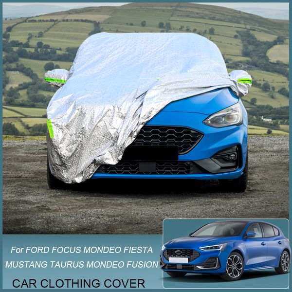 Capa de carro chuva neve pó de pó à prova d'água para Ford Fiesta Focus Mondeo Fusion Wagon Sedan Hatchback Mustang Taurus Tampa anti-UV