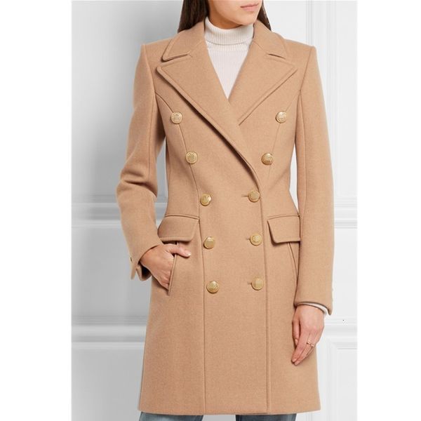 Damen Wolle Mischungen Ankunft Winter Wollmantel für Frauen elegant DoubleBreasted Military Style Camel Schwarz Wild Long Jacket 230822