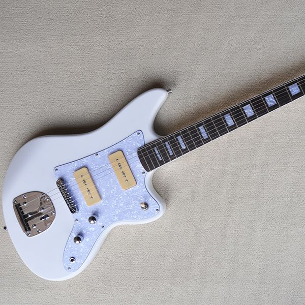 6 cordas guitarra elétrica branca com pickguard de pickguard branco personalizável