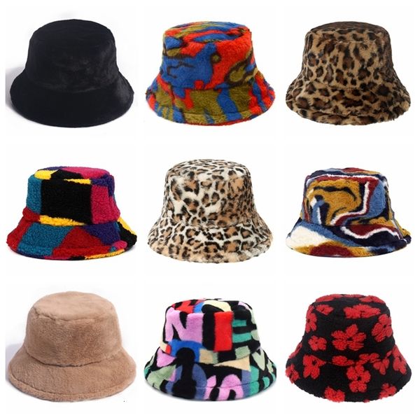 Weitkrempeln Hats Eimer Winterhut Damen Mode Leopard Panama warme weibliche Vintage Faux Pelf Fischermütze für Frauen fallen 230821