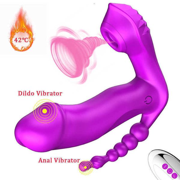 3in1 Isıtma Emme Vibratör Kadınlar için G-Spot Klitoris Anal Stimülatör Yapay penis Masaj Makinesi Yetişkin