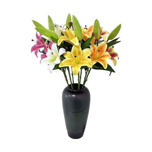 Flores decorativas Lily artificial 2 flores e 1 broto de design para festas em família