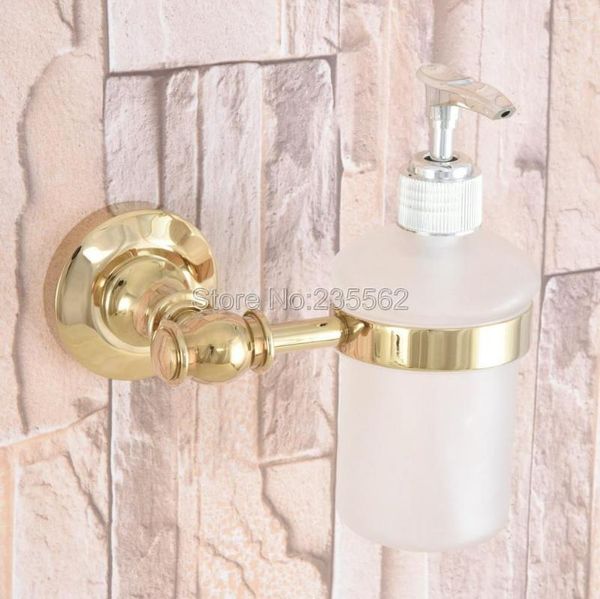 Distributore di sapone liquido Accessori a base di ottone dorato Accessori a parete in vetro montato per bagno lavello da bagno LBA307