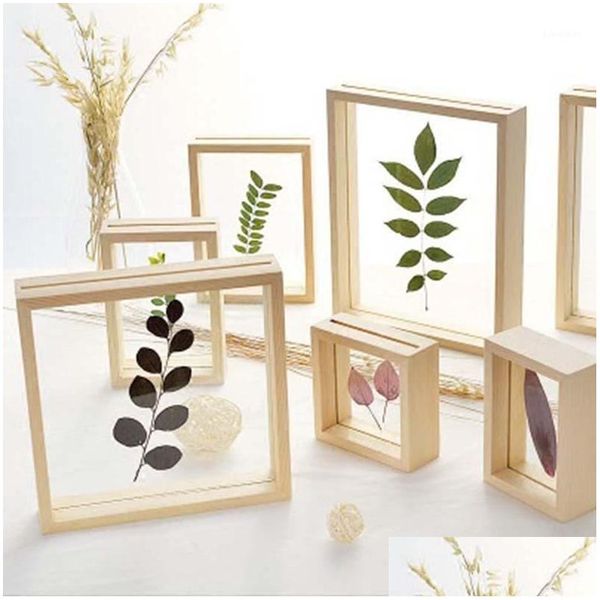 Quadros estilos nórdicos folhas de flor seca Diy Planta prensada imagem dupla lateral quadro de madeira de madeira decoração de parede de parede de parede 1pc1 gota otxad