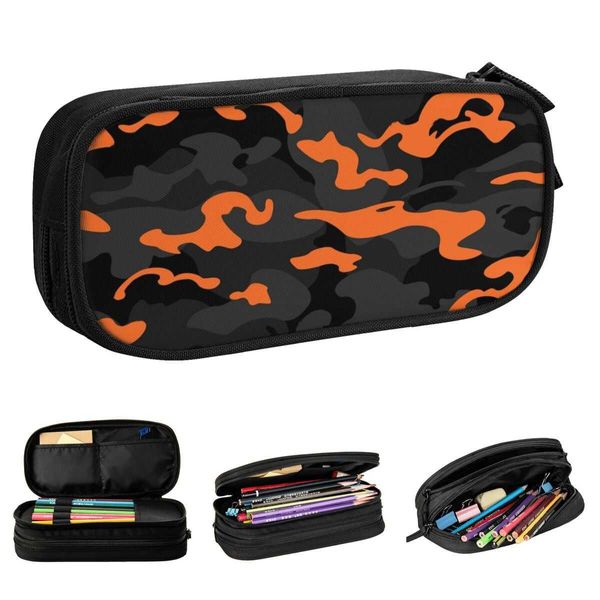 Aprendendo brinquedos camuflados preto laranja camuflagem casos de lápis Military Poup Caixa de caneta Big Capacate Bolsas de lápis Supplies escolares R230822