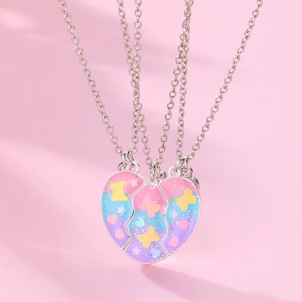 Цепи Lovecryst 3pcs/Set Cartoon Дети дети в форме сердца цветовой бабочка магнитное ожерелье для девочек BFF Jewelry Friend