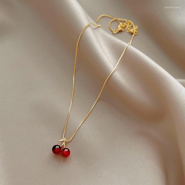Подвесные ожерелья Стильное милое вино красное вишневое золотое ожерелье для женщин для женщин личность