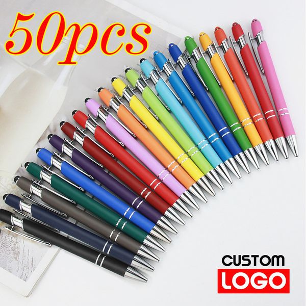 Canetas de balde 50pcs metal leve caneta caneta de caneta caneta Escritório de caneta publicitária caneta de texto personalizado gravação a laser 230821