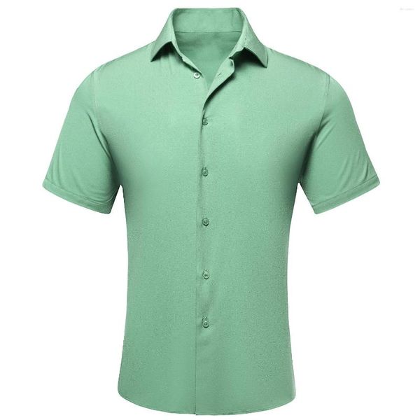 Herren lässige Hemden Hi-Tie Green Kurzärmel Herren Jacquard Solid Seiden Spring Sommer Hawaiian Hemdbluse für männliche tägliche Mikro