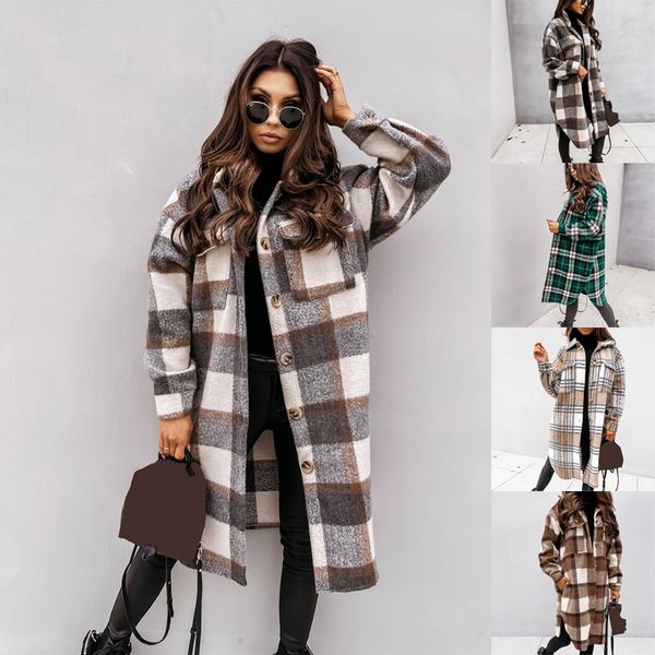 Damen Wolle Mischungen Ankunft Winter Checked Women Jacke übermantel warm warm warm langen Mantel Oversize Dicke Baumwolle Frauen Streetwear 230822