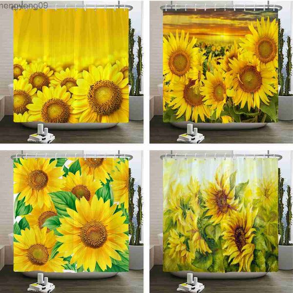 Tende da doccia 3d girasole giallo fiori di squalo tende per doccia bagno tessuto da bagno impermeabile con schermata da bagno arredamento R230822