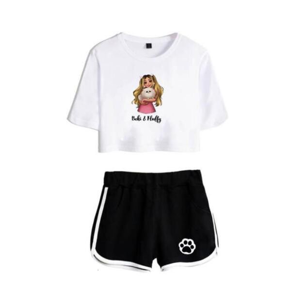 Calças de duas peças de duas peças Rebekah Wing Merch Beki Fluffy Print Tracksuit Women Duas peças Configuração de tampo e shorts Roupfits Casual Sportwearwear 230822