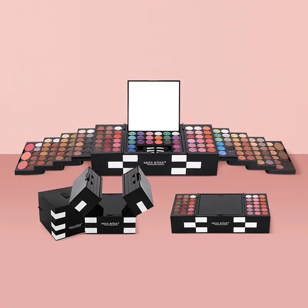 148-Farben Magic Cupf Make-up-Kit-umfasst 82-Farben Pearly Lidschattenpalette, 60-Farben-Matt-Lidschatten, 3-Farben-Rouge, 3-Farben-Augenbrauenpulver und 3 Schwammstangen mit Spiegel