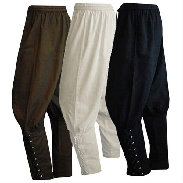 Calça masculina homens adultos homens medieval renascento lounge pirata cavaleiro calças soltas viking preto marrom navigator perna bandagem calça xxxl 230822