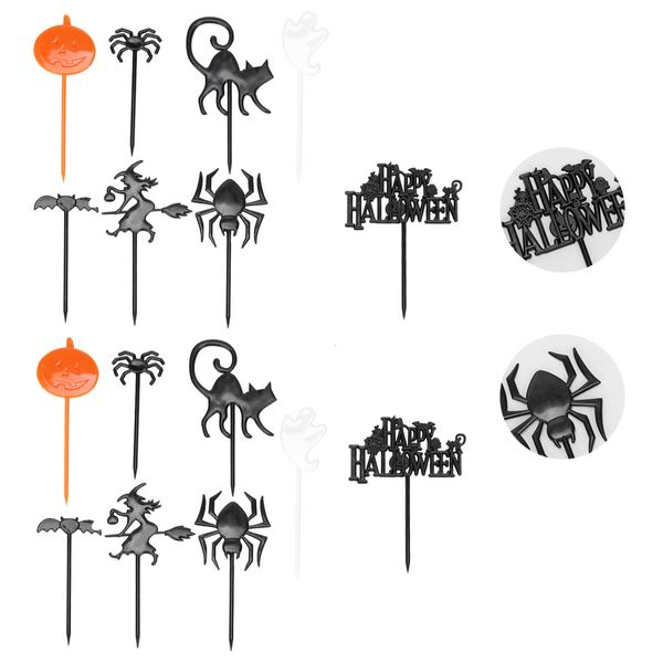 Outros suprimentos de festa de evento 2set Halloween Cake Decoration Ornaments Fruit Forks Black White Orange 230821