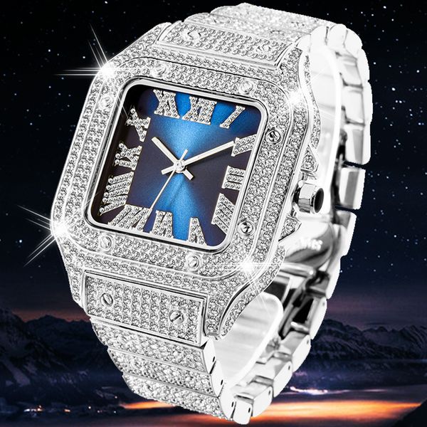 Relógios de pulso Full Bling Iced Out Watch para Homens Hip Hop Rapper Quartz Mens Relógios Relógio de Pulso Clássico Caso Quadrado Diamante Reloj Hombre Dropship 230821