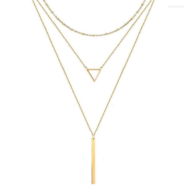 Choker Edelstahl Geometrie Dreieck Rechteckige Anhänger Pendellistin Frauen Goldfarbe Mehrschichtketten Halskette für Frauen Schmuck Geschenk