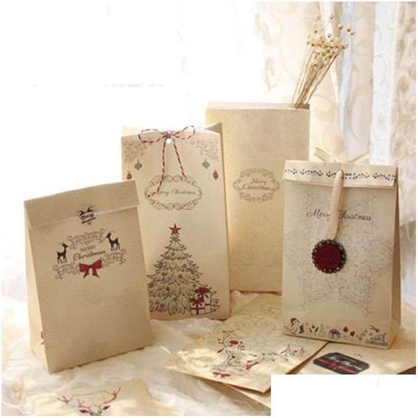 Bolsas de feltro de presente de Natal Kraft Paper Candy Treou