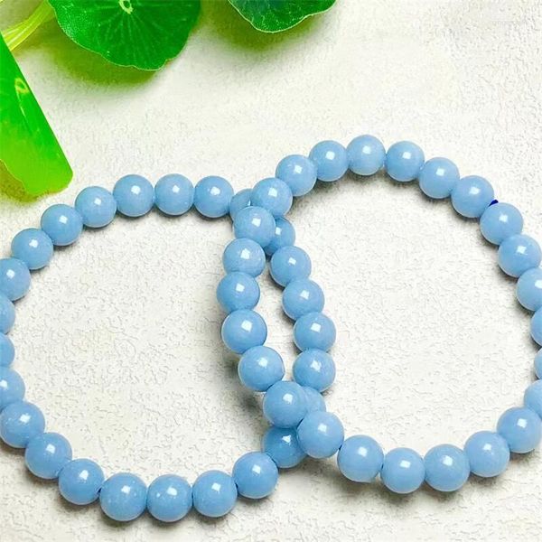 Bangle Natural Angel Stone redonda Bracelets Cura Chakra Alívio do estresse Reiki Yoga Blue Energy Bracelet 1pcs 8mm