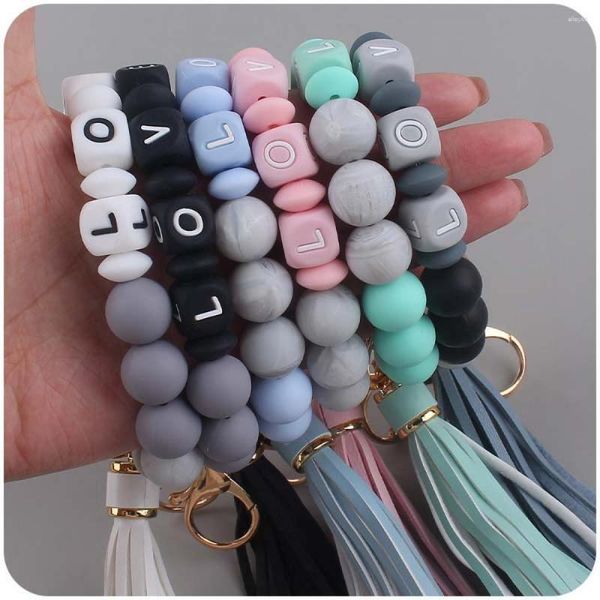 Teclados moda letra colorida letra de silicone com teclado de miçangas homens homens pulsetas pulseira chavel tassel pendente jóias acessório