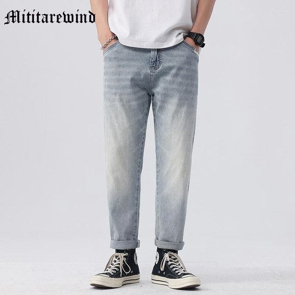 Herren Jeans japanische Hosen Vintage Stretch Denim gewaschene Distressed einfache Hose Lose lässig Micro Harem Jugend Retro