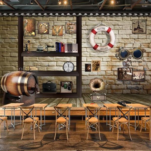 Sfondi sfondi personalizzati personalizzati retrò nostalgica botte di vino birre decorazioni murali bar ktv autoadesivo 3d wall