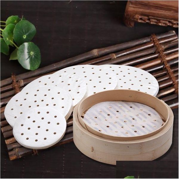 Pişirme Hamam Aletleri 400 PCS/Lot Bambu Buharlayıcı Buharlama Kağıt Serbest Boy Sebzeler Dim Sum Tenceresi Yapışmaz Pan Astarları LX0814 DROP DHY4G