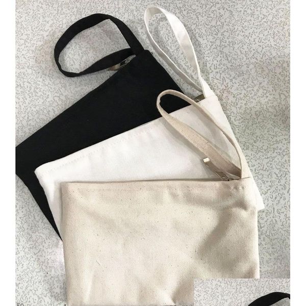 Sacos de armazenamento preto/branco/bege em branco zíper de zíper bolsas de caneta bolsas de caneta algodão maquiagem de maquiagem de celular com maquiagem de algodão organizador de bolsa de embreagem d dhbir