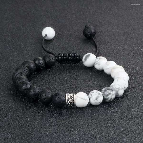 Strand Branco uivo com bracelete de miçangas de lava natural de lava o ônix pulseiras feitas à mão femininas ioga jóias de energia tigre pangueiras
