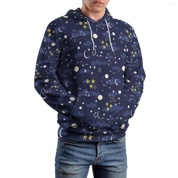 Moletons masculinos Astrologia da galáxia solta Lua e estrelas Capuz de moles clássicos de manga comprida Sweetshirts personalizados 4xl 5xl 6xl