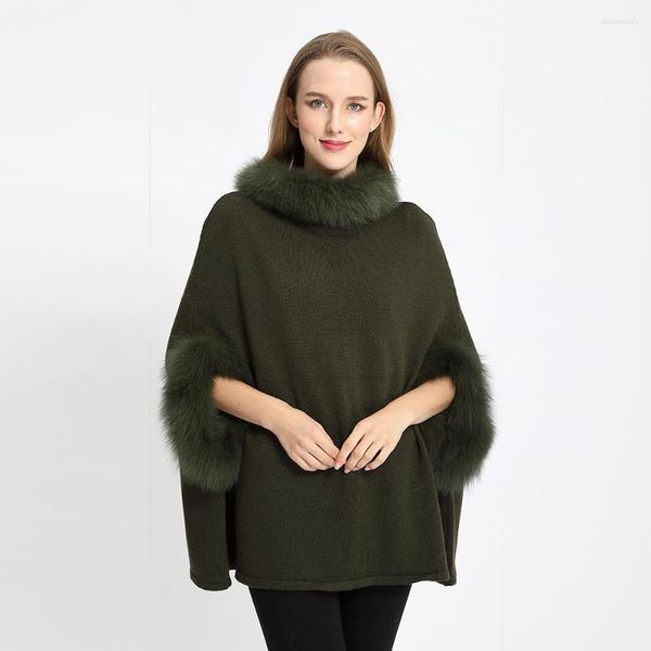 Frauenpullover Janefur Großhandel Fell Cape Schal -Strickpullover mit Kragen und Manschetten