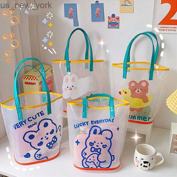 Totes Kawaii Jelly Beach Bag Women Bear Rabbit прозрачные водонепроницаемые корейскую сумочку большую мощность ПВХ Сумки для пикника WY134 HKD230822