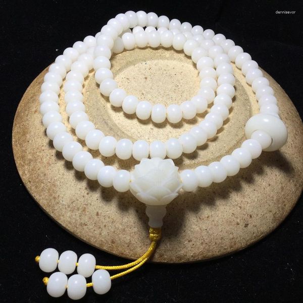 Strand White Jade Bodhi Raiz Hand String 108 Buddha Minchas Colar de pulseira LOTUS Três links em execução anel