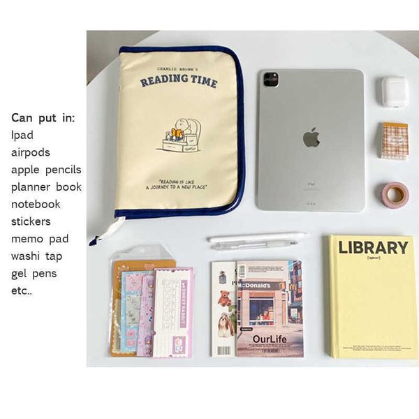 Giocattoli di apprendimento Corea Cute School Pencil Case Storage Bag per 10.2/11 pollici Ipad Portable Big Pocket Planner Kawaii Pouch Box Office Stationery