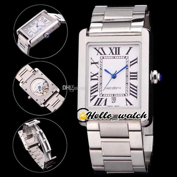 31mm Uhren 5200028 extra großer A2813 Automatische Herren Watch White Dial Black Roma Blue Hands Edelstahlarmband Hallo Watch310a