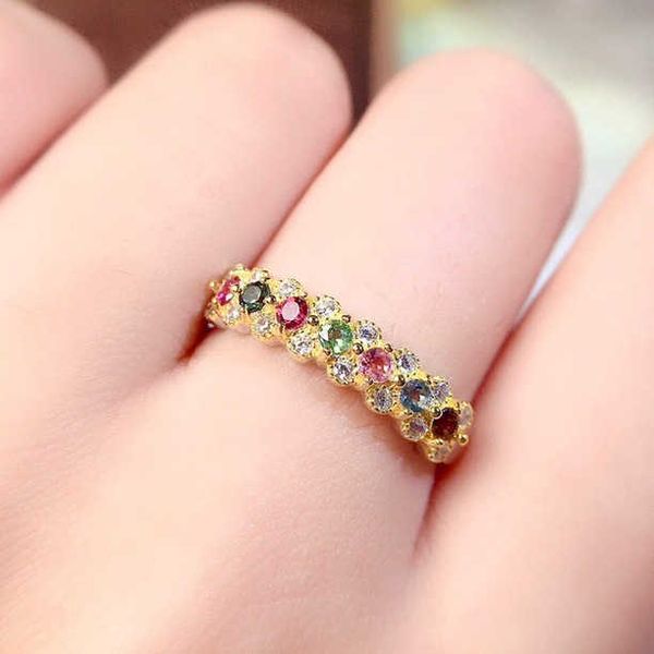 Кольца кольца Новые прекрасные летние красочные алмазные кольца для женщин 925 Стерлинговые серебряные ювелирные украшения для отдыха Симпатичный подарок девушка R230822