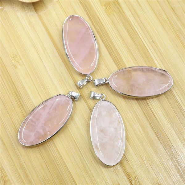 Colares pendentes jóias de moda simples bordas ovais de ametistas roxos rosa quartzo rosa colar de pedra natural charms de designer