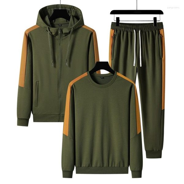 Pista da uomo trackuit primaverile set di turisti da 3 pezzi set di felpe con cappuccio per la felpa con cappuccio per la felpa e pantaloni della tuta di joggers cotone sportswear set di abbigliamento sportivo.