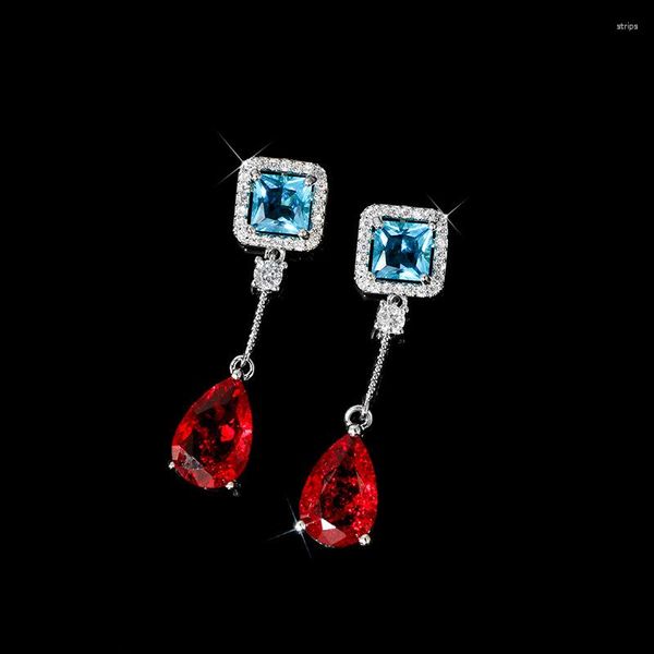 Dangle Ohrringe 2023 Vintage Drop für Frauen Granat rot Bling Kubikzirkonia Langer Schmuck Hochzeit Braut Bijoux