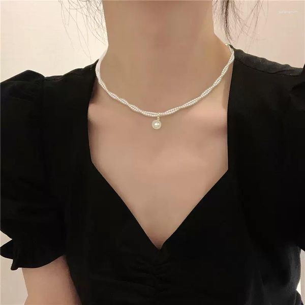 Choker Minar Stylish 14k Real Gold Plated Messing Doppelschicht Nachahmung Perle Twisted Pendelled Halsketten für Frauen Party Schmuck