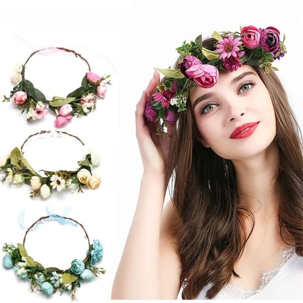 NEU BOHEMIAN FLOWE WREATH BEIDBAND SEASIDE FIRTERFOTO FOLISE ROSE Blumen Haar Accessoires Festliche Party Hochzeitsdekoration LL LL