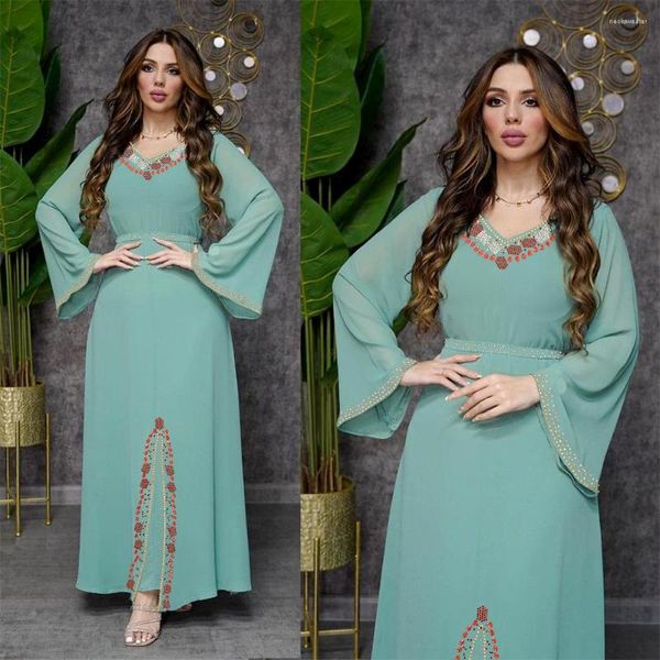 Abbigliamento etnico 2023 Summer Jalabiya Chiffon Rhinestones Middle East Muslim Dreeds Luxury Long Fashion Women Women Abaya Abaya