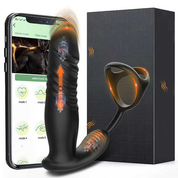 Massageador app controle telescópico anal vibrador pênis anel bluetooth masturbador para homens gay butt plug masculino massagem de próstata