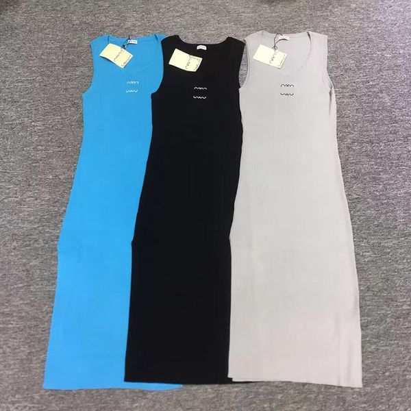 Vestidos femininos de designer de luxo, vestido de algodão sem mangas, impressão de malha de malha longa saia sexy feminina